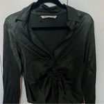 ZARA  Pleated Satin Effect Shirt Green Photo 9