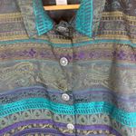 Coldwater Creek  PXL Womens Tapestry Button Front Jacket Teal Purple Paisley Photo 4