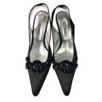 Lily Holt Vintage Black Satin Beaded Pointy Slingback Pumps Size 6 Photo 22