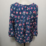 American Eagle Blue Floral Print Boho Top with Tie Detail Size Large Photo 3