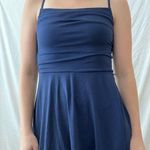 Susana Monaco NWT Revolve X Dark Blue Pleated Cowl Neck Flare Tank Dress - Small Photo 0