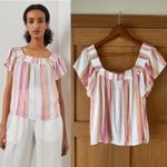 Rails Linen Blend Sonora Ruffle Blouse in Hibiscus Stripe Women’s size Medium Photo 1