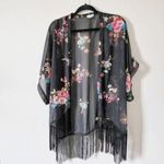 Eyeshadow NWT Womens  Black Floral Fringe Kimono Poncho - Sz XS Photo 1