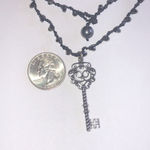 Elegant Black and Dark Metallic Gray Silver Tone Key Pendant Boho Necklace Photo 2