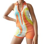 Look Sky Boutique Hippy 70s Y2K Short Sleeve Bodycon Jumpsuit romper size small Orange Photo 0