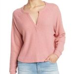 Abound  Waffle Knit Notch V Neck Long Sleeve Top NEW in Pink Compact 1X Photo 0