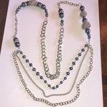 Silver Tone & Dark Gray/Blue Mesh Beaded Multi Strand Boho Necklace Photo 0