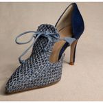 Chadette Maragh‎ Alisyn Tweed d'Orsay Shoes Size 13 EU 43 Blue Denim Bow Photo 1