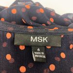 MSK Dress Size 4 Polka Dot Navy Pink Faux Wrap Ruffle Midi Short Sleeve Blue Photo 13