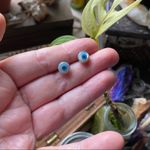 Evil Eye Shell And Turquoise solid Sterling Silver Stud Earrings Blue Photo 4