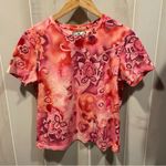 Caribbean Joe Cute Y2K pink lotus fairy stretchy top tropical gold short sleeve Photo 4