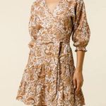LUSANA Floral Paisley Wrap Mini Linen Dress Orange Size 4 Photo 0