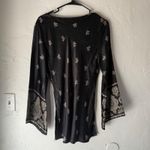 New York City Y2k Paisley Print Silk Blouse Top Long Bell Slv Western Grunge Black Photo 6