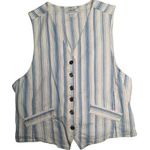 Vtg 1990s Cherokee White Blue Striped Button Up Lightweight Cotton Denim Vest M Size M Photo 0