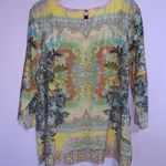 Soft Surroundings Boho Blouse Jersey Knit Top 3/4 Sleeve Yellow Psychedelic XL Photo 1