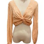 Urban Outfitters  Twist Front Top Crop Long Sleeve Floral Linen Peach S Photo 2