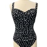 Swim Solutions One Piece‎ Swimsuit Women’s Size 8 Lace Up Black White Dots NWT Photo 0