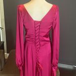 Women’s Pink Satin Full Length Long Sleeve Dress Corset Back Leg Slit Size 8 Photo 6