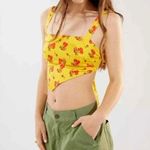 Urban Outfitters UO Jade Scarf Tie Back Crop Cami Tank Yellow Cherry Print M Photo 2