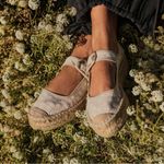 Free People New  Surfside Daisy Mary Janes Platform Espadrille‎ Shoes / Ecru 38 8 Photo 0