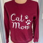 Cat Mom Graphic Burgundy Knit Sweatshirt Top‎ Kitty Lover Red Photo 0