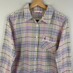 Victoria's Secret  Pastel Pink Purple Plaid Flannel Button Up Long Sleeve Top Photo 2