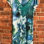 One World  womens floral crochet butterfly flutter sleeve boho dress blue small Photo 0