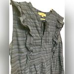 Loft  navy and black stripe ruffle sleeveless vneck top Photo 2