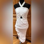 Bailey 44 Maive Halterneck Ruched Bodycon Stretch Midi Dress in White Size Large Photo 4