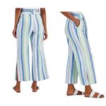 Indigo Rein Linen Blend Striped Side Slit Waist Tie Wide Leg Pant Small Resort Photo 2