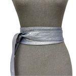 Blue Leather Obi Wrap Belt Wide Tie Waist Snake Embossed Corset Style Wrap Belt Photo 3