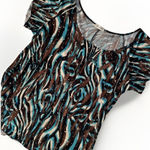 Brittany Black Women Top Size XL Glam Sparkle Blue Brown Holiday Mature Party Photo 0