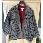 Soft Surroundings Jacquard Pattern Kimono Black Gold Open Jacket Size Large Photo 0