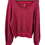 Free People Women's Red Sparkle Knit V Neck Long Sleeve Cropped Sweater Large Photo 0
