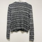 Joie  Black White Leather Trim Long Sleeved Knit Zip Up Sweater Photo 4