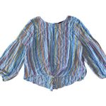 Blue Rain Boho Striped Multicolor 3/4 Sleeve Blouse Photo 0