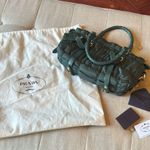 Prada Tessuto Gaufre Braided Handle Satchel Green Nylon Medium Crossbody Bag Photo 2