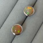 Brand New Natural Opal 9K Solid White Gold Sphere Bezel Settings Earrings/Studs Multiple Photo 1
