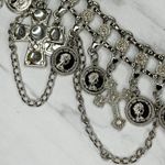Rhinestone Cross and Coin Charm Silver Tone Metal Chain Link Belt OS One Size Photo 4