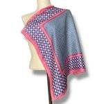 Vintage Scarf Pink Blue White Checkerboard Squares Dots Border Colorful Spring Pink Photo 1