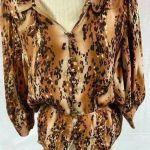 Parker  Womens Top Blouse Black brown Size Small winged sleeves Photo 1