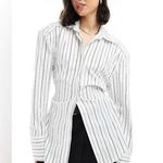 Linda Allard Silk White and Black Button Down Shirt Size 14 Photo 0