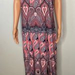 London Times Maxi Dress Paisley Print Sleeveless Pink Blue Size 16 Photo 0