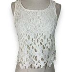 Xhilaration Cream ivory lace crop top medium sleeveless neon yellow zipper by Photo 0
