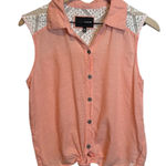 Hurley  Medium Coral & White Sleeveless Button Up Blouse Top Photo 0