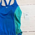 Nike  Women's Athletic One Piece Swimsuit Blue and Green Cut Out Back Sz L Photo 2