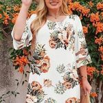 Casual Dress White Multicolor Floral Sheer Stripes L Size L Photo 0