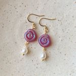 Handmade boho grunge fairy whimsical funky style quality Czech glass swirl pearl dangle earrings🌀⭐️ Photo 2