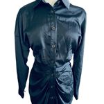 BTFBM Maxi Summer Fall 2025 Elegant Satin Belted Ruched Shirt Dress Size S NWT Blue Photo 4