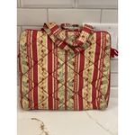 Laura Ashley  Fold Up Travel Case Bag Tan Red Quilted Zipper Clear Window New Photo 2